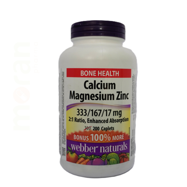 WEBBER CALCIUM MAGNESIUM ZINC CAPLETS 200`S